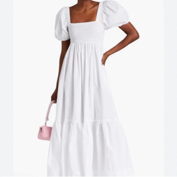 GANNI Shirred cotton-poplin maxi dress Size 34 NWOT - Picture 1 of 8